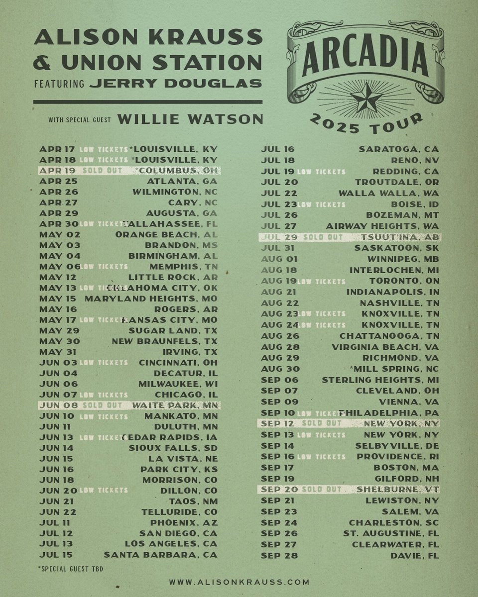 It’s been a LONG-TIME COMING, but in just one week Alison Krauss &amp; Union Station featuring Jerry Douglas will start The Arcadia Tour. Get tickets at jerrydouglas.com/tour/