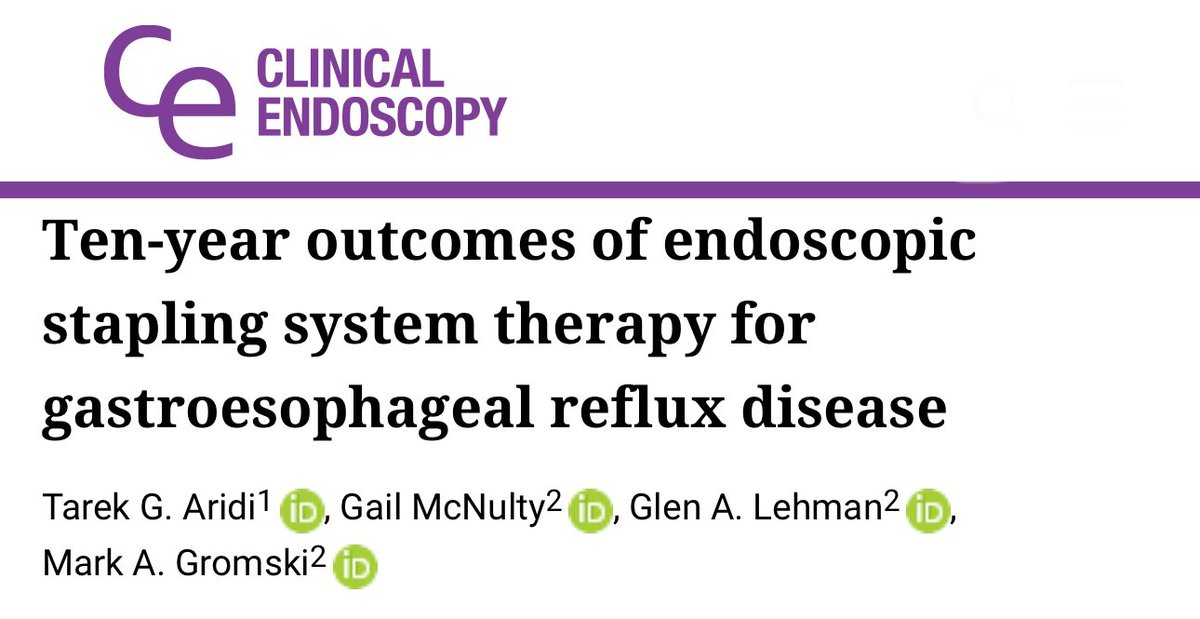 Tarek Aridi, MD (@tarekaridimd) on Twitter photo Check out our latest manuscript on GERD management.
📍 The first 10 years of data show promising improvements in GERD symptoms and reduced PPI use with endoscopic stapling.
Huge thanks to my mentor Dr. Gromski!
<a href="/Clin_endosc/">Clinical Endoscopy</a>
<a href="/IUGastro/">Indiana University Gastroenterology and Hepatology</a>
<a href="/IUIntMed/">Indiana University Internal Medicine</a>
🔗 e-ce.org/journal/view.p… Check out our latest manuscript on GERD management.
📍 The first 10 years of data show promising improvements in GERD symptoms and reduced PPI use with endoscopic stapling.
Huge thanks to my mentor Dr. Gromski!
<a href="/Clin_endosc/">Clinical Endoscopy</a>
<a href="/IUGastro/">Indiana University Gastroenterology and Hepatology</a>
<a href="/IUIntMed/">Indiana University Internal Medicine</a>
🔗 e-ce.org/journal/view.p…