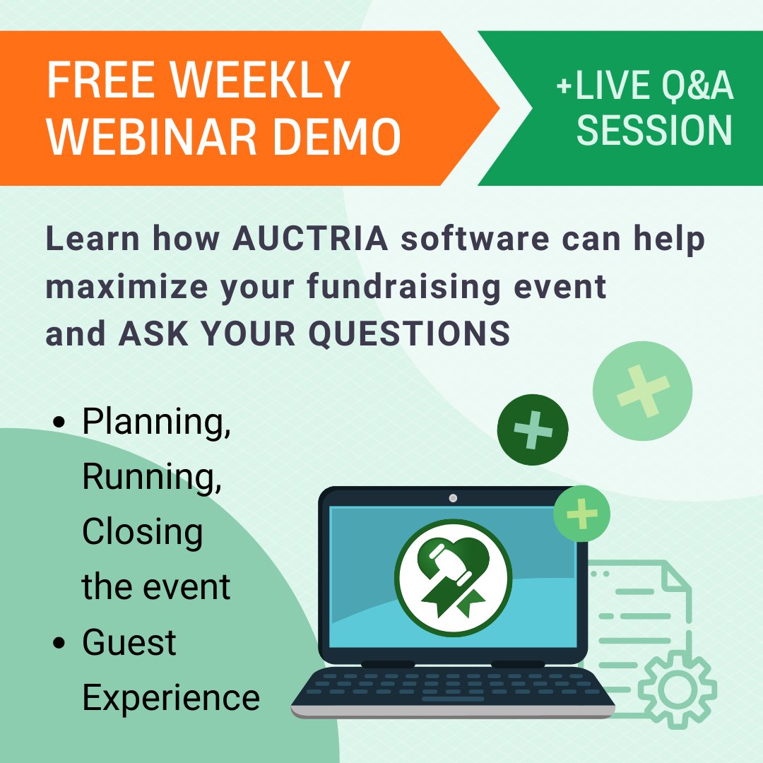 Join our weekly webinar-style demo for the opportunity to learn more about Auctria fundraising tools and ask your questions.

Check the schedule auctria.com/webinars/?upco…