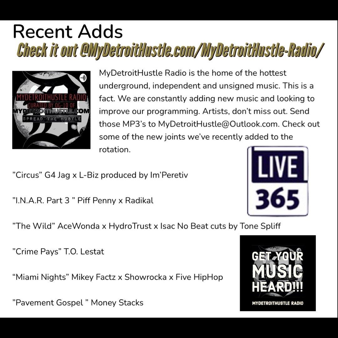 MyDetroitHustle.com (@mydetroithustle) on Twitter photo We just added more new hot joints at MyDetroitHustle Radio. Be sure to tune in!
f.mtr.cool/ihtwcrevpi #mydetroithustleradio #hiphop <a href="/G4Jag/">G4 jag</a> @mynameislbiz <a href="/imperetiv/">IM’PERETIV</a> @piffpenny <a href="/radikal/">radikal</a>.rk @_acewonda <a href="/hydrotrust/">hydrotrust</a> @isacnobeat @tonespliff @to_lestat @moneystacks149er <a href="/showrock/">Nick Showrock.</a> We just added more new hot joints at MyDetroitHustle Radio. Be sure to tune in!
f.mtr.cool/ihtwcrevpi #mydetroithustleradio #hiphop <a href="/G4Jag/">G4 jag</a> @mynameislbiz <a href="/imperetiv/">IM’PERETIV</a> @piffpenny <a href="/radikal/">radikal</a>.rk @_acewonda <a href="/hydrotrust/">hydrotrust</a> @isacnobeat @tonespliff @to_lestat @moneystacks149er <a href="/showrock/">Nick Showrock.</a>