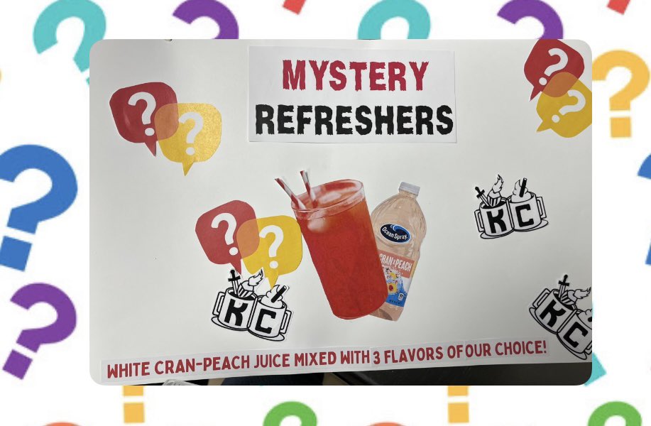 Come try our mystery refreshers this month 🎭 Surprise flavors randomly chosen by our baristas!