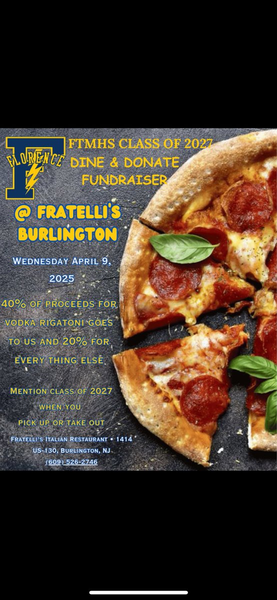 Zach Rinaldi (@z_rinaldi28) on Twitter photo Support the Florence Class of 2027 by getting your family a delicious meal this Wednesday night from Fratelli’s in Burlington!!! Support the Florence Class of 2027 by getting your family a delicious meal this Wednesday night from Fratelli’s in Burlington!!!