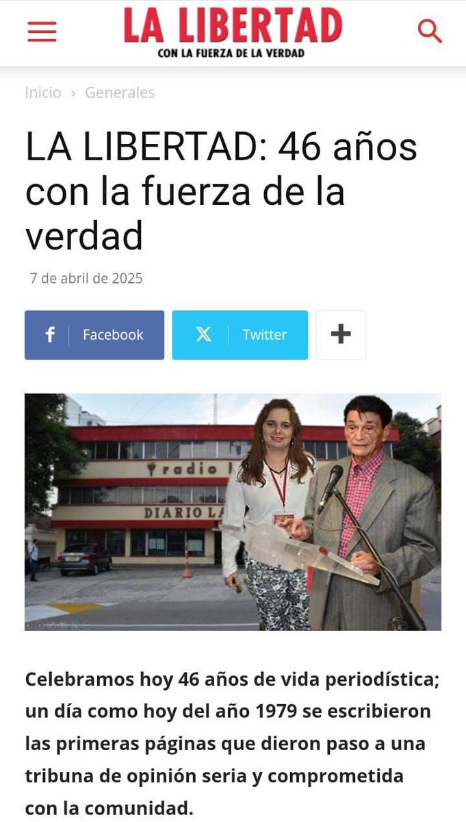 mrafael70's tweet photo. ¡Congratulations! Al diario LA LIBERTAD @LaLibertadCo de Barranquilla por sus 46 años de excelencia informativa al servicio del Caribe colombiano y de todo el país. Desde el gobierno del Magdalena, reconocemos su invaluable labor. ¡Que sigan los éxitos! https://t.co/2rtUdVHBj8