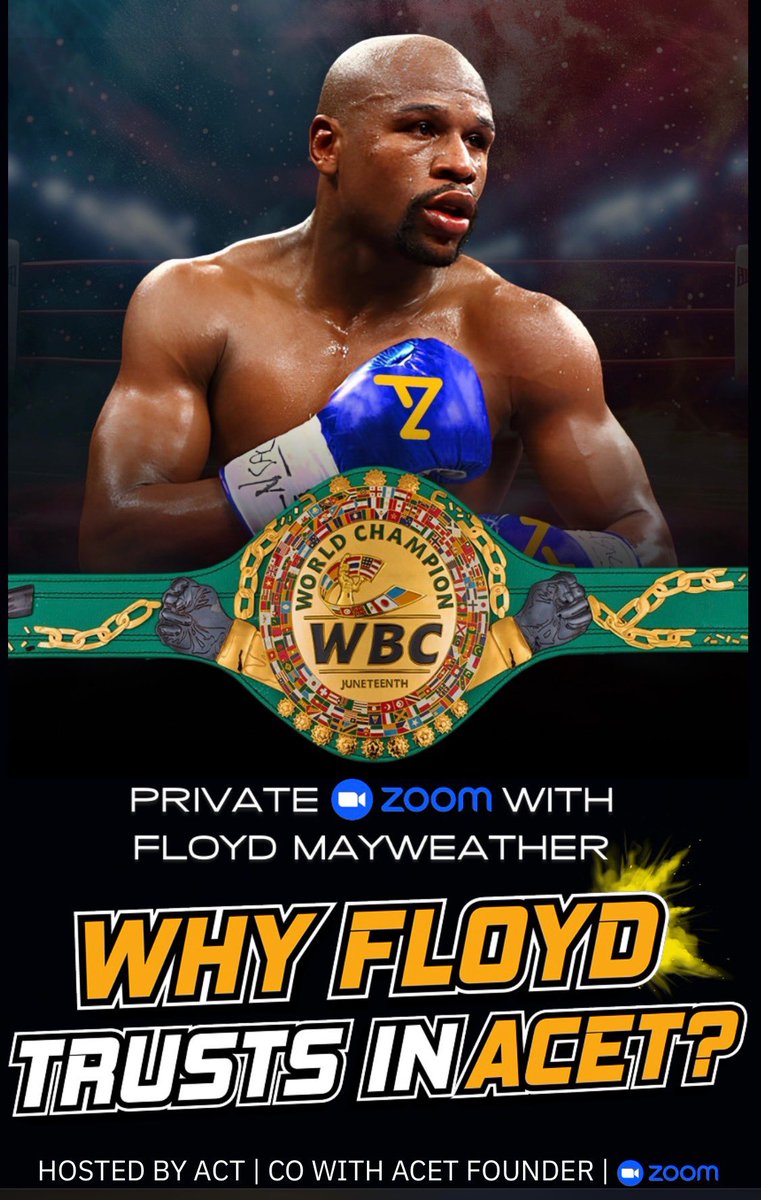 FloydMayweather's tweet image. Who will get this PRESTIGIOUS WBC belt of mine??
Join me April 16, 4PM (LA) for an exclusive Zoom where I reveal why I believe in $ACT (ACET)!
Signed SUPER RARE gloves, WBC belt & 100 USDT for lucky fans who swap $20K+!
Join NOW: acet.finance/why-floyd-trus…
#inACETweTrust…