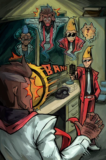 GHOST TRICK SPOILERS i can finally post my piece for the ghost trick zine!! still very pleased that i got to draw this scene heheh... leftover sales are open now so go check em out...