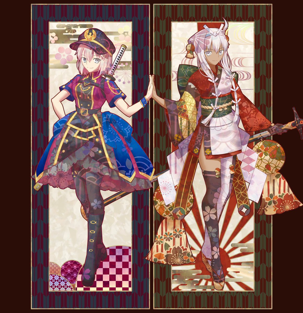 ぐだぐだSAITAMA！
蘭丸沖田さんと阿国沖田オルタさん。
#FGO
(和柄はボルボネ様より拝借)