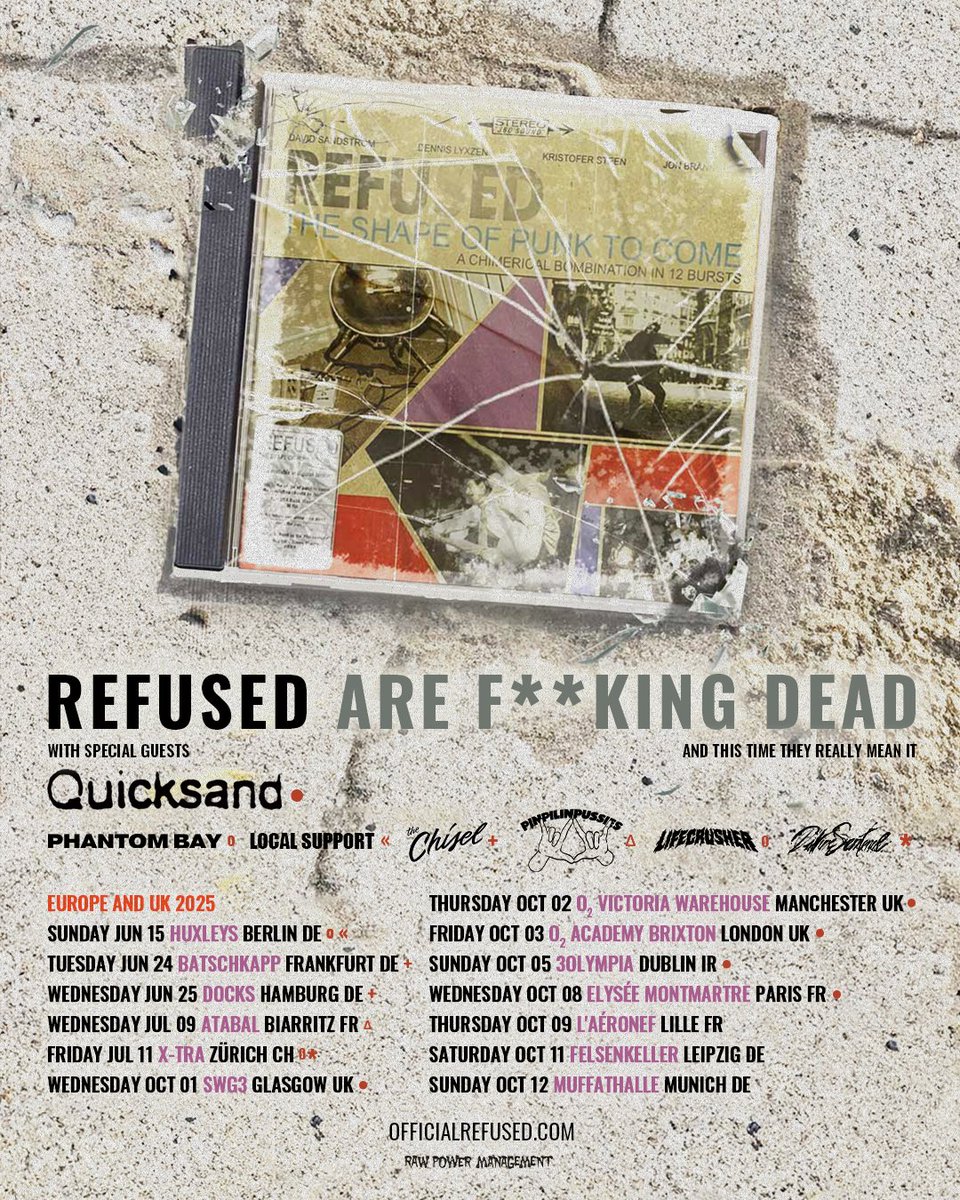 Europe! We're excited to announce we'll be joining <a href="/Refused/">REFUSED</a> on tour this October🙌