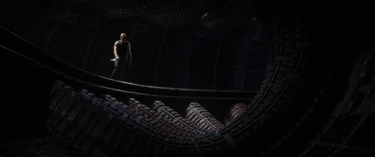 petaralazara's tweet image. Weekend experiment, kind of a heat dissipation corridor, like a giant spaceship radiator. Threw in a Riddick walking into the furnace light. Displacement fun in Blender