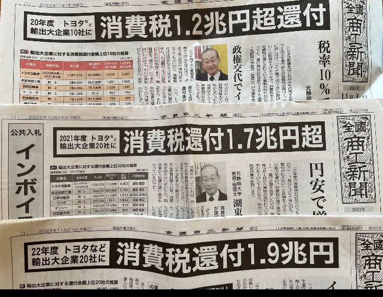 LightWarriorK's tweet image. 消費税は大企業の輸出還付金の為にあると国民にバレるw