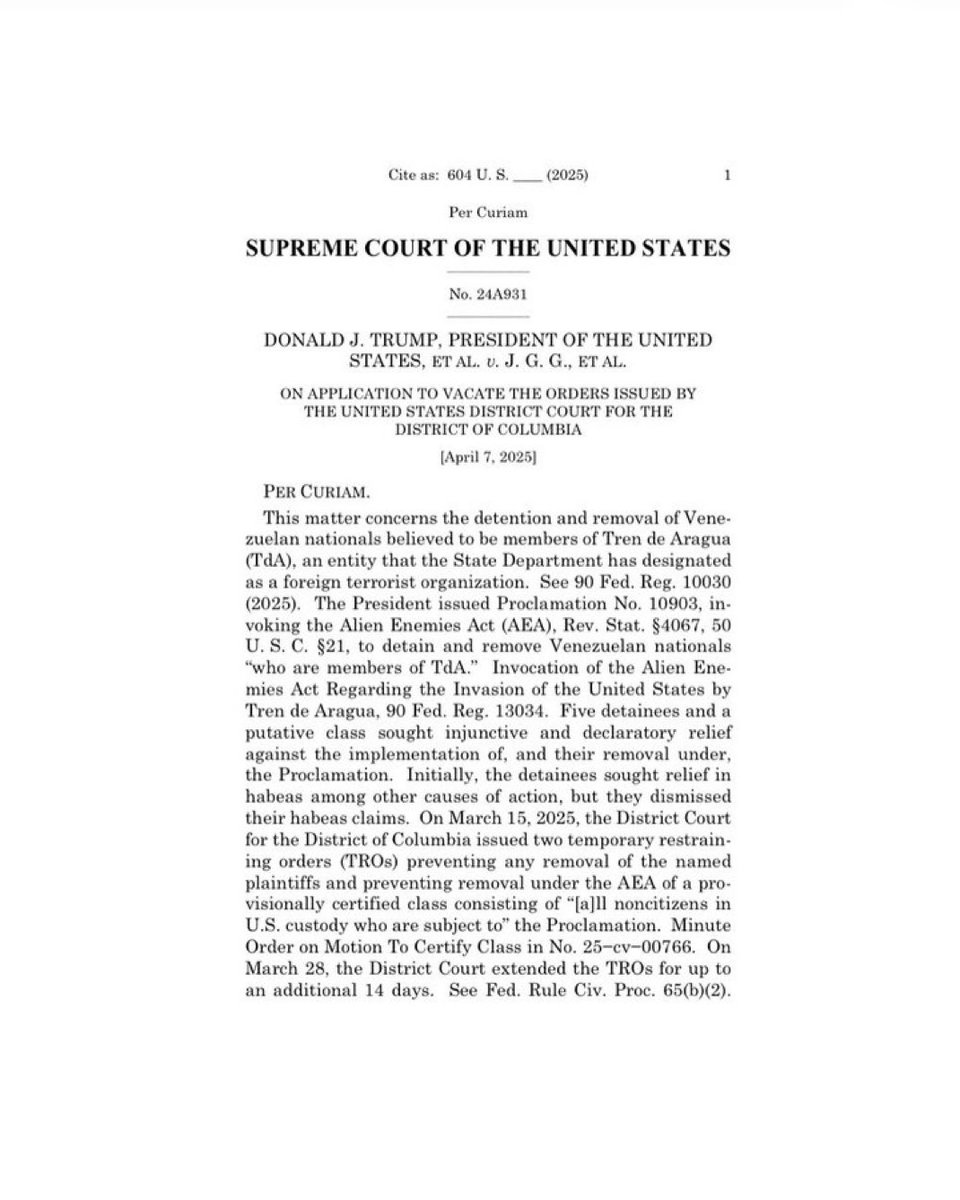 DC_Draino's tweet image. 🚨Supreme Court rules Trump can keep deporting Tren de Aragua and MS-13 cartels under the Alien Enemies Act

Overturns Democrat judge who tried to stop him

HUGE
