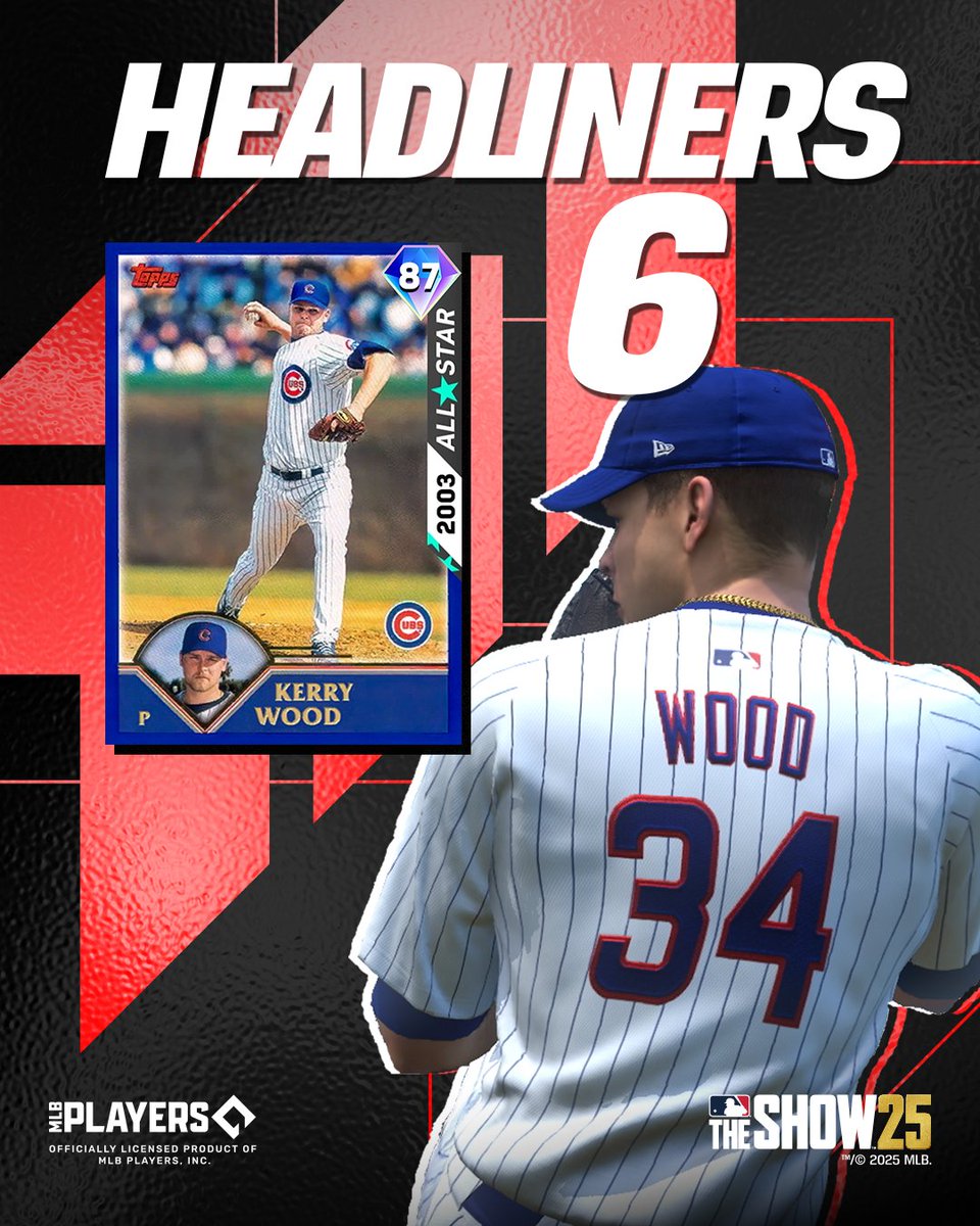 Your starting rotation just got better!
Headliners 6 features All-Star Kerry Wood, bringing the heat to Diamond Dynasty.
Available today at noon PT!

#MLBTheShow