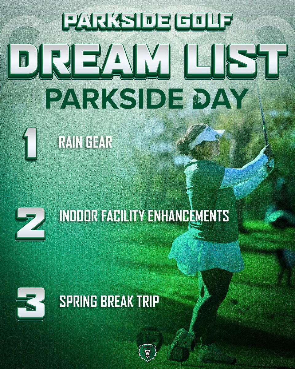 Coach Werwie-Swartz and the golf program have a dream! You can help them get there by donating during Parkside Day tomorrow! Every gift brings them one step closer. 💚🐻
givecampus.com/gzo3wn
givecampus.com/yoj0k2

#ParksideDay