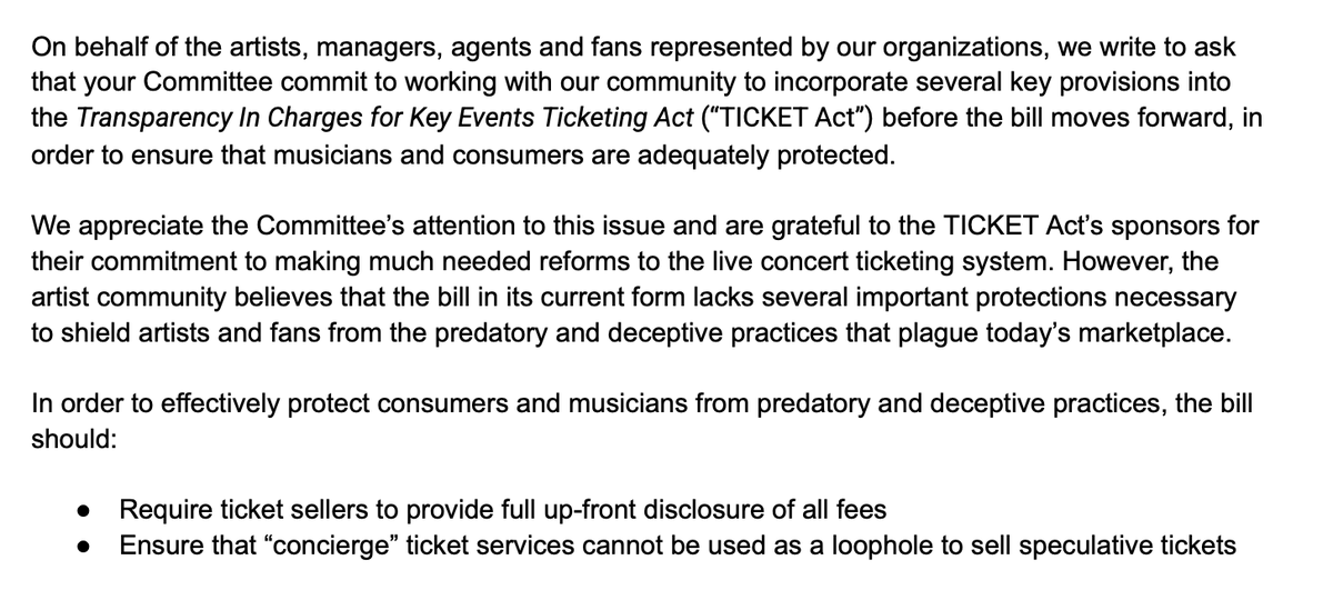 future_of_music's tweet image. We joined an array of music creator groups and allies calling for changes to the TICKET Act.  The current text just isn't good enough to protect fans and workers.