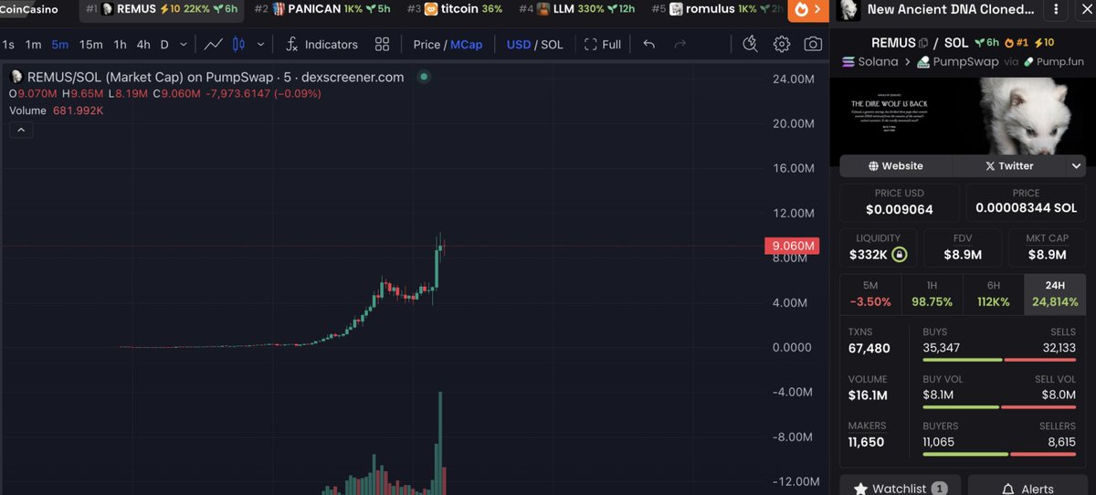 $REMUS reached a 10 million market cap 6 hours after launch in such a market ♦️

What a phenomenon  

Solana alive guys
