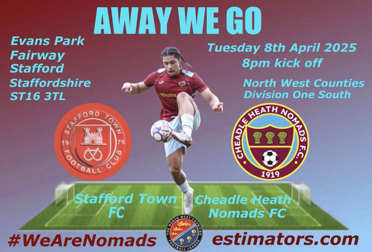 CheadleNomads's tweet photo. It’s the Nomads penultimate game of the season tomorrow evening as we travel to @StaffordTown1st hoping to erase last Saturdays disappointment and finish the season on a high @nwcfl #WeAreNomads https://t.co/bgdHs4Ds6r