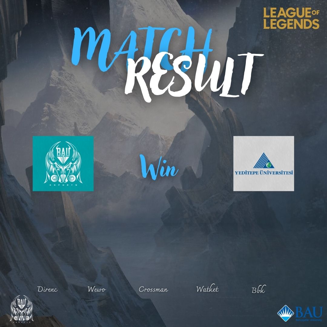 🏆 2'de 2!

Golden Phoenix YU karşısında galip geliyoruz!
Takımımızdan harika performans! 💪

🔹 BAU 1 - 0 Golden Phoenix YU
#bambaubam #ÜniversiteLigi #LeagueOfLegends