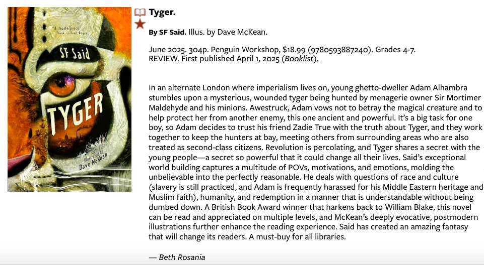 I love libraries - Tyger was written in my local public library. So it means more than I can say that the first American review for Tyger is in <a href="/ALA_Booklist/">ALA_Booklist</a>, and it's the kind of review writers dream about. Thank you Beth Rosania, and all librarians!
<a href="/penguinkids/">Penguin Kids</a> <a href="/WorkshopBooks/">Penguin Workshop</a>