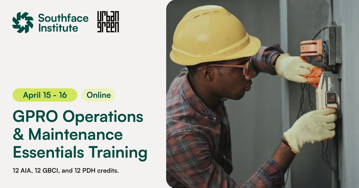 Southface Institute (@southfaceinst) on Twitter photo UPCOMING TRAINING 🏬 <a href="/UrbanGreen/">Urban Green Council</a>
In our GPRO Operations and Maintenance training on April 15-16, you'll learn how to execute the best practices of sustainable building operations and leave with an individualized action plan.
Register now: bit.ly/3MjkJfU UPCOMING TRAINING 🏬 <a href="/UrbanGreen/">Urban Green Council</a>
In our GPRO Operations and Maintenance training on April 15-16, you'll learn how to execute the best practices of sustainable building operations and leave with an individualized action plan.
Register now: bit.ly/3MjkJfU