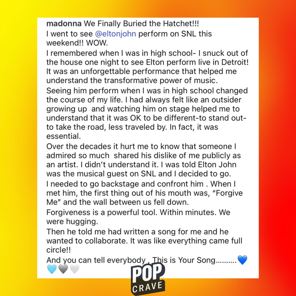 Madonna &amp; Elton John have officially neutralized their beef with the power of forgiveness.