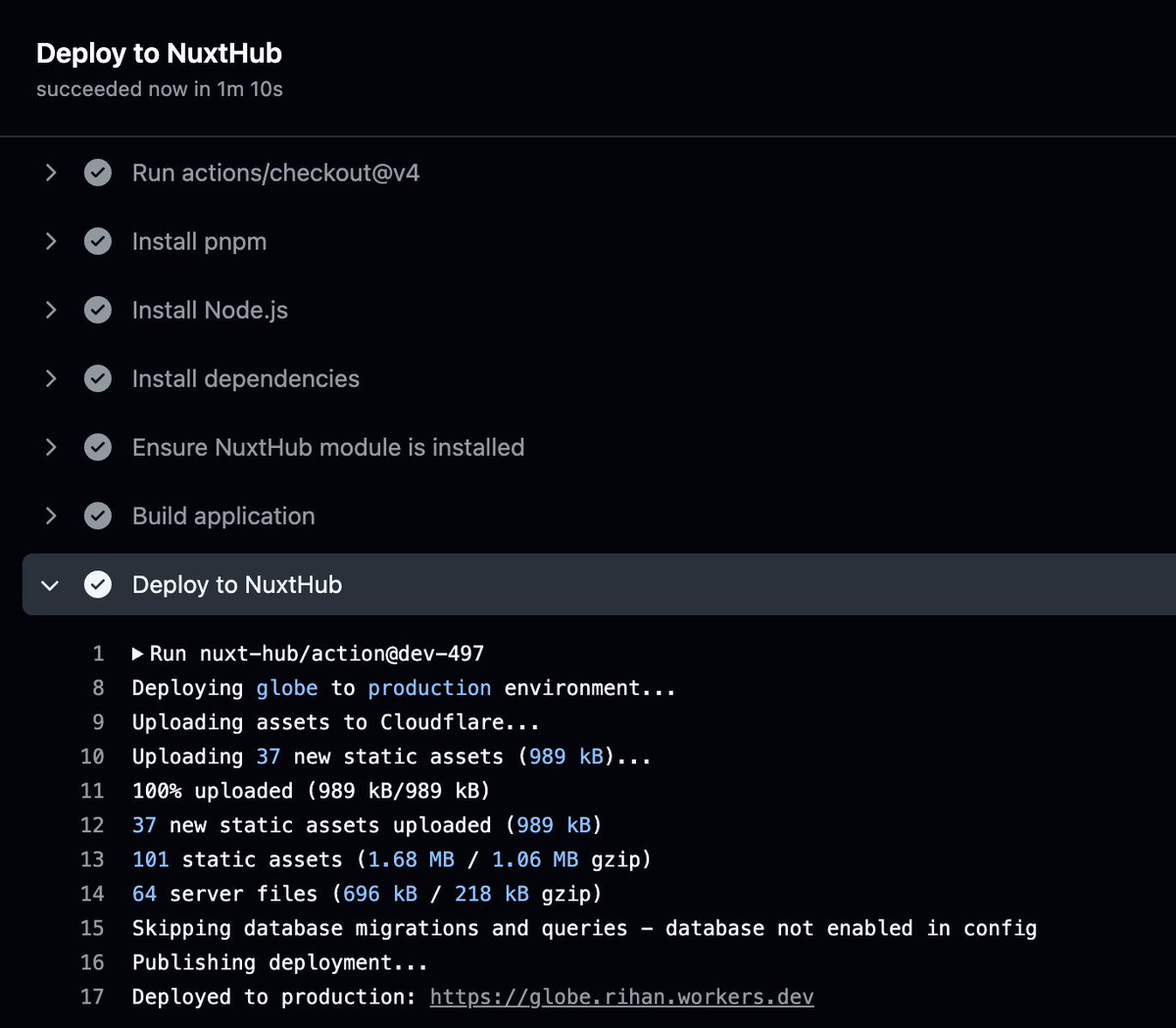 RihanArfan's tweet image. NuxtHub GitHub Action deploying to Cloudflare Workers + Durable Objects 👀