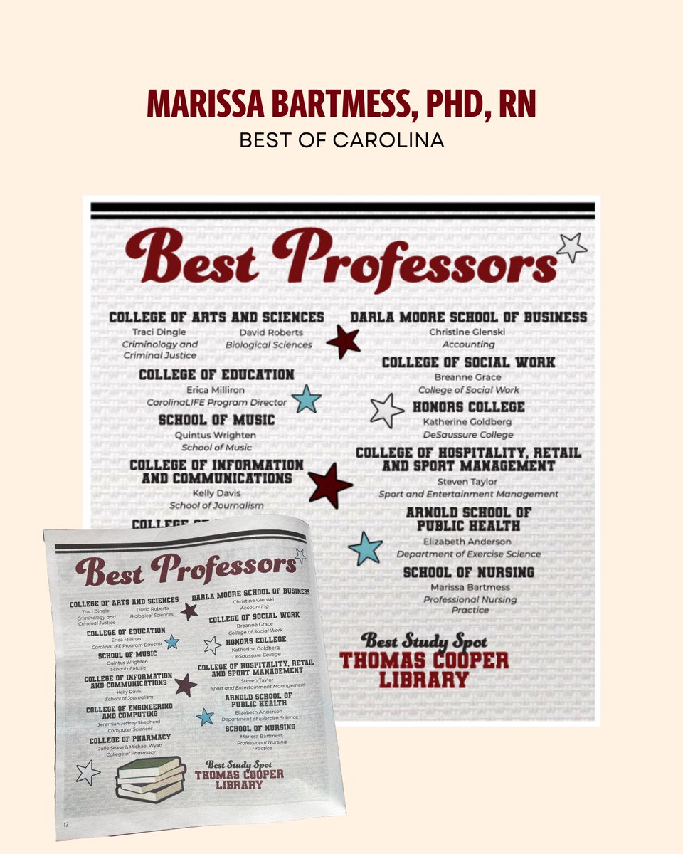 USC College of Nursing (@uofscnursing) on Twitter photo Congrats to Dr. Marissa Bartmess on your Best of Carolina Spotlight! Grab the latest edition of <a href="/GarnetMedia/">Garnet Media Group</a>'s BOC and check it out.down Congrats to Dr. Marissa Bartmess on your Best of Carolina Spotlight! Grab the latest edition of <a href="/GarnetMedia/">Garnet Media Group</a>'s BOC and check it out.down