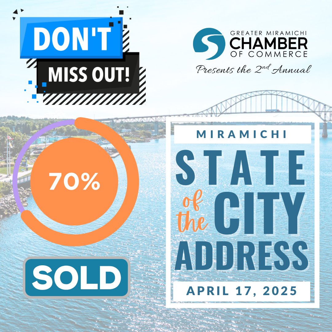 State of the City Address is coming up quick - April 17th breakfast at the Rodd!!  We are 70% SOLD !!  Email/Call or book your tickets online now miramichichamber.com/event-details-1