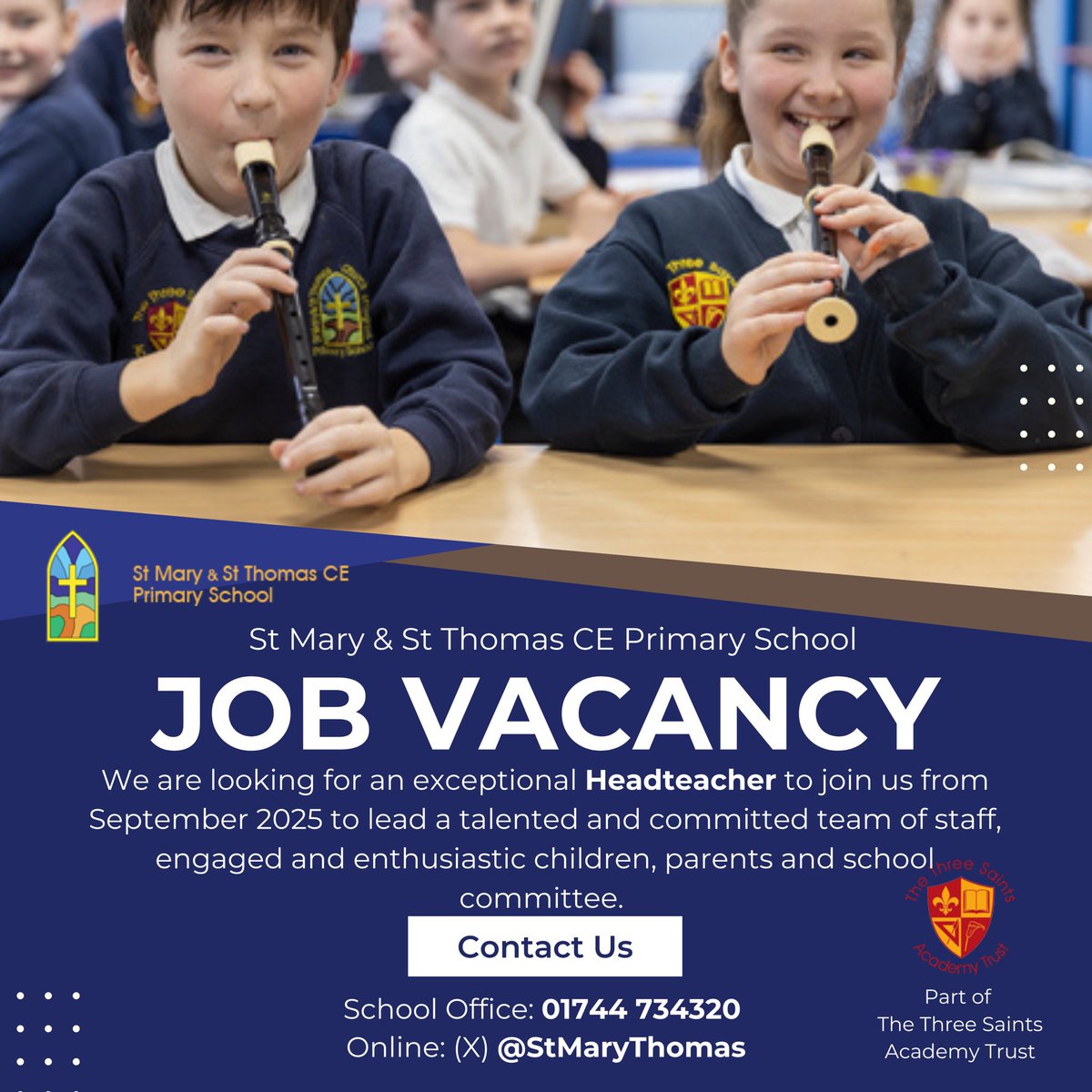 Are you looking for an amazing school community where ‘nothing but the best will do’? Are you passionate about making a difference? If so, there is over 1 week to go to apply for the role of Headteacher. All details can be found on the following link three-saints.org.uk/pages/vacancie…