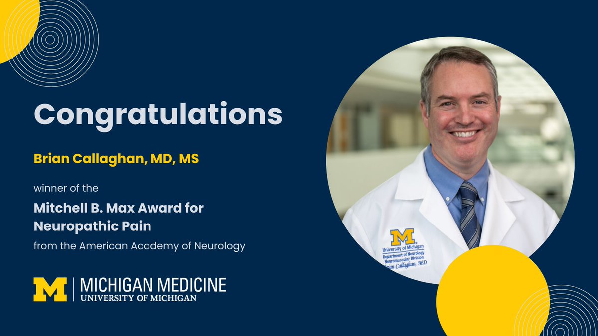 UMichNeurosciences (@umneurosciences) on Twitter photo Congratulations to Dr. Brian Callaghan on receiving the <a href="/AANmember/">American Academy of Neurology</a> Mitchell B. Max Award for Neuropathic Pain! Dr. Callaghan led the Academy’s guideline for diabetic neuropathy pain treatment & is committed to a better understanding of interventions for the condition. An honor! Congratulations to Dr. Brian Callaghan on receiving the <a href="/AANmember/">American Academy of Neurology</a> Mitchell B. Max Award for Neuropathic Pain! Dr. Callaghan led the Academy’s guideline for diabetic neuropathy pain treatment & is committed to a better understanding of interventions for the condition. An honor!
