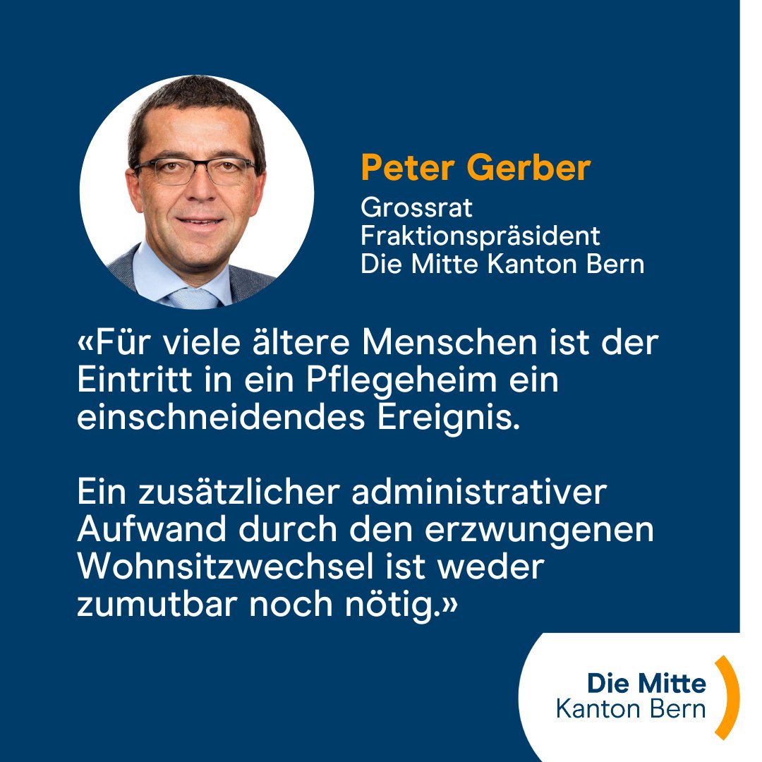 Wir wollen die Bürokratie für ältere Menschen minimieren - und haben deshalb eine #Motion im Grossen Rat eingereicht, um den Zwang zum #Wohnsitzwechsel bei einem auswärtigen Heimeintritt abzuschaffen 💪

#DieMitteBE #Altersheim #Pflegeheim #Wohnsitz #GRBE #KantonBern #Grossrat