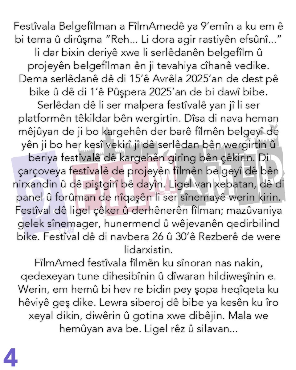 9.Festîvala Belgefîlman a FîlmAmedê dest pê dike.