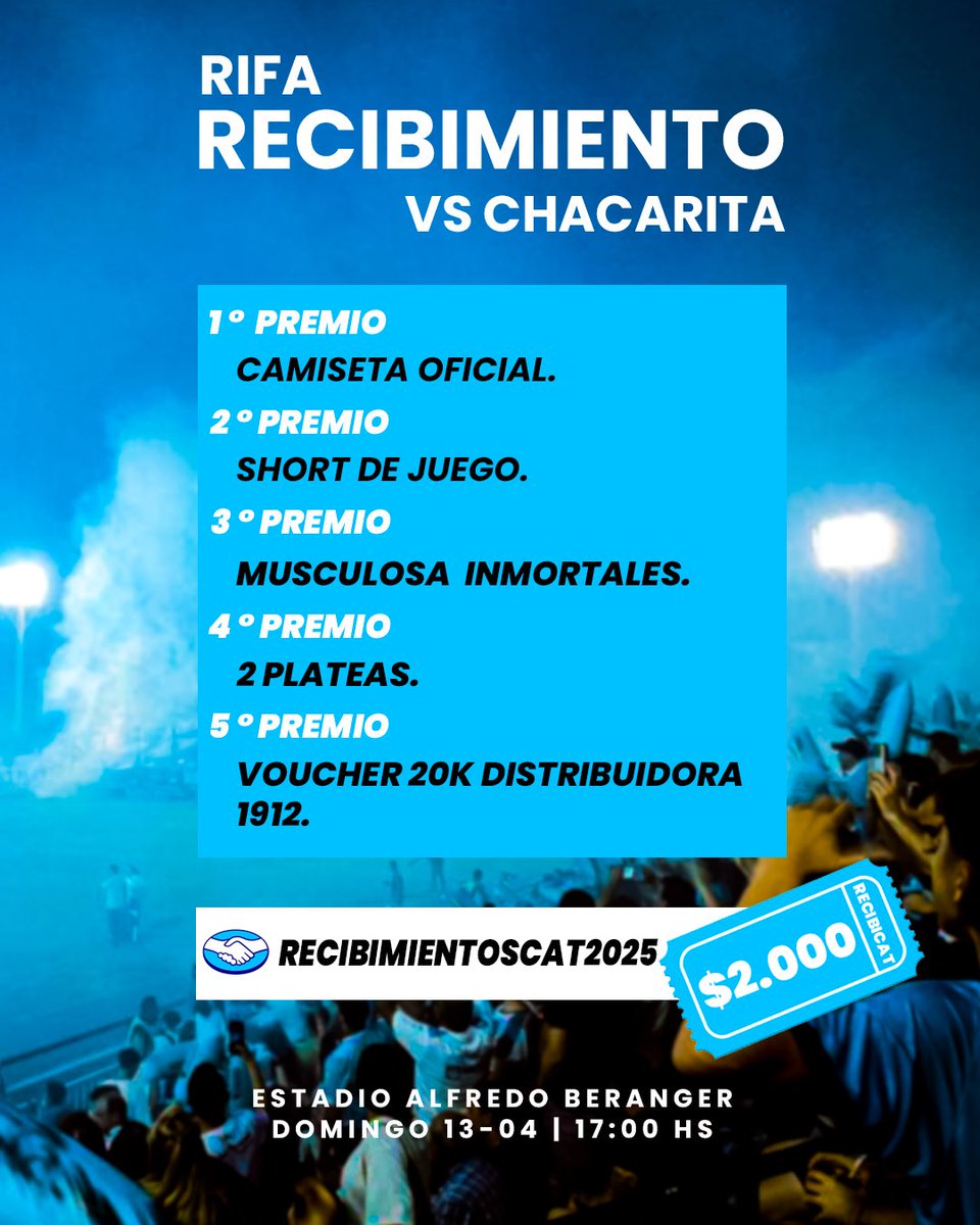 RecibiCAT's tweet image. EL DOMINGO HABRÁ FIESTA 🩵🔥🧨

Comenzamos a juntar dinero para organizar la fiesta ante Chacarita. Para eso seguiremos con la misma modalidad de una rifa con un sorteo por varios premios, lo cual será destinado a la contratación de la empresa.

Alias: Recibimientoscat2025