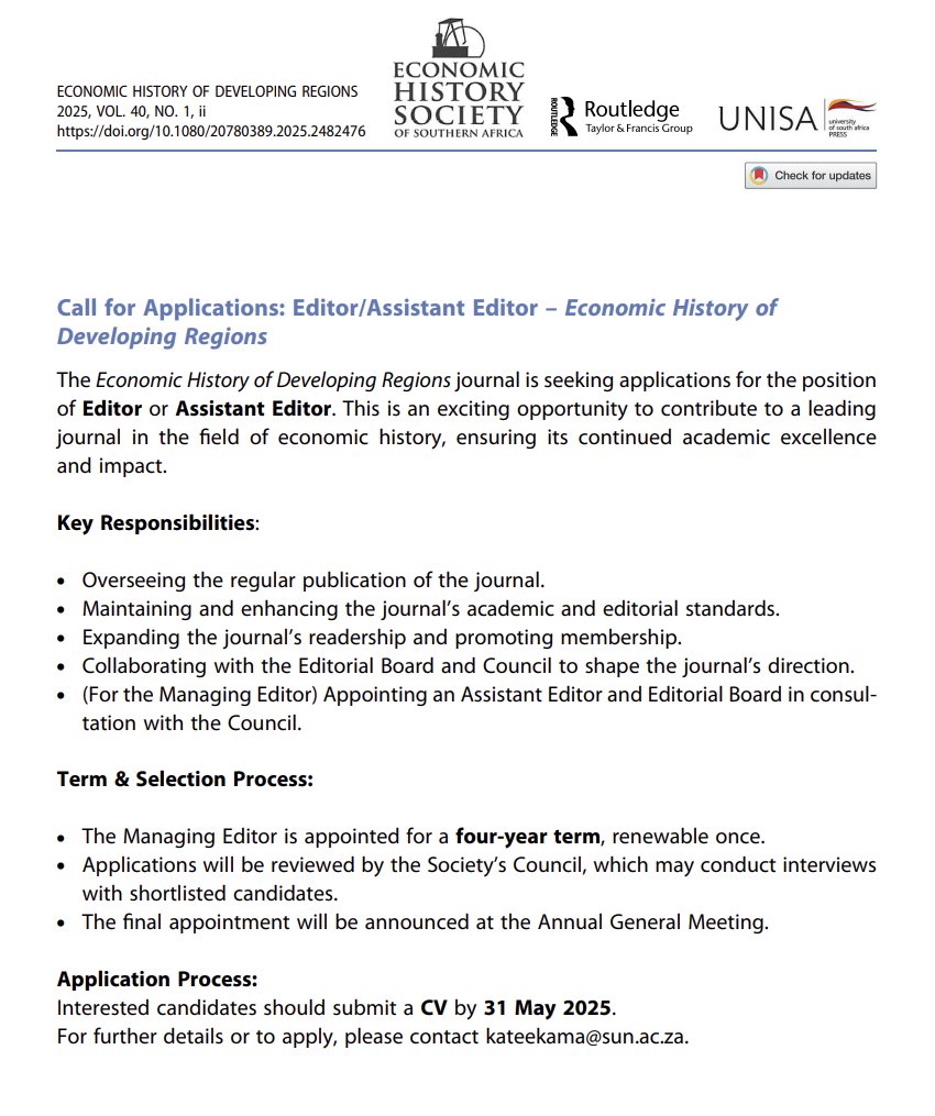 Johan Fourie (@johanfourieza) on Twitter photo Become the editor of Economic History of Developing Regions! Become the editor of Economic History of Developing Regions!