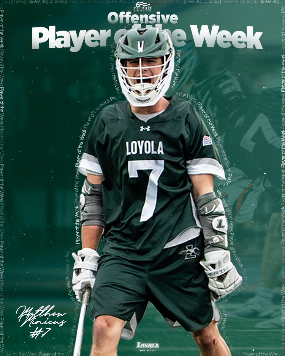Loyola Men's Lacrosse (@loyolamlax) on Twitter photo Matthew Minicus was named <a href="/PatriotLeague/">Patriot League</a> Offensive Player of the Week Monday after a 5-goal, 2-assist game at Bucknell!
loyo.la/4jgo7Xe
#GoHounds Matthew Minicus was named <a href="/PatriotLeague/">Patriot League</a> Offensive Player of the Week Monday after a 5-goal, 2-assist game at Bucknell!
loyo.la/4jgo7Xe
#GoHounds