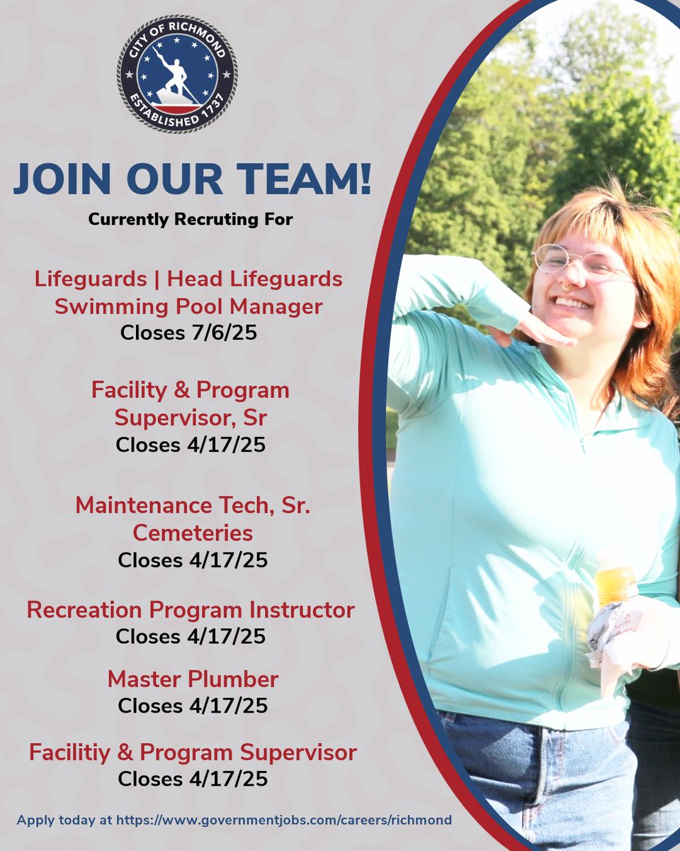 rvaparksandrec's tweet image. #PRCF is hiring! Apply today at governmentjobs.com/careers/richmo…