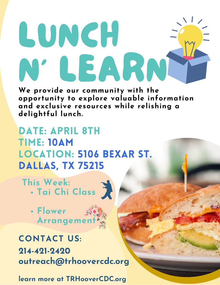 Join Us for our Lunch n' Learn!
Take a break and engage in activities that enrich both body and mind. This week, join us for a Tai Chi class to promote wellness and balance, as well as a flower arrangement session to spark creativity. Don’t miss out on these enriching experiences
