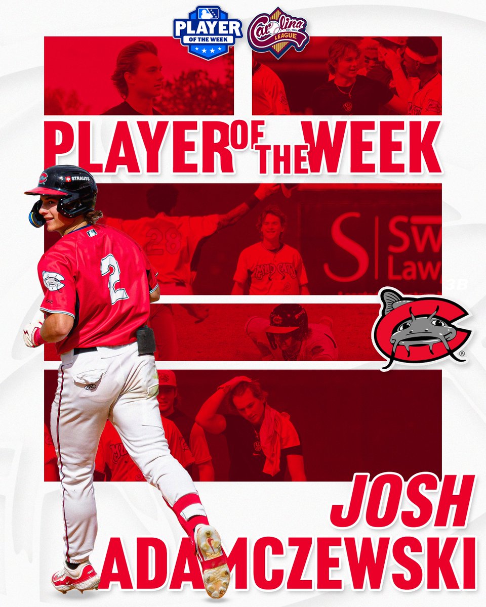 Carolina Mudcats (@carolinamudcats) on Twitter photo He's not Joshing around‼️
<a href="/jadamz9/">Josh Adamczewski</a> takes home the Carolina League Player of the Week 💪
.455 AVG | 1 HR | 2 3B | .600 OBP | 1.691 OPS
📝: tinyurl.com/5d89cwuc He's not Joshing around‼️
<a href="/jadamz9/">Josh Adamczewski</a> takes home the Carolina League Player of the Week 💪
.455 AVG | 1 HR | 2 3B | .600 OBP | 1.691 OPS
📝: tinyurl.com/5d89cwuc
