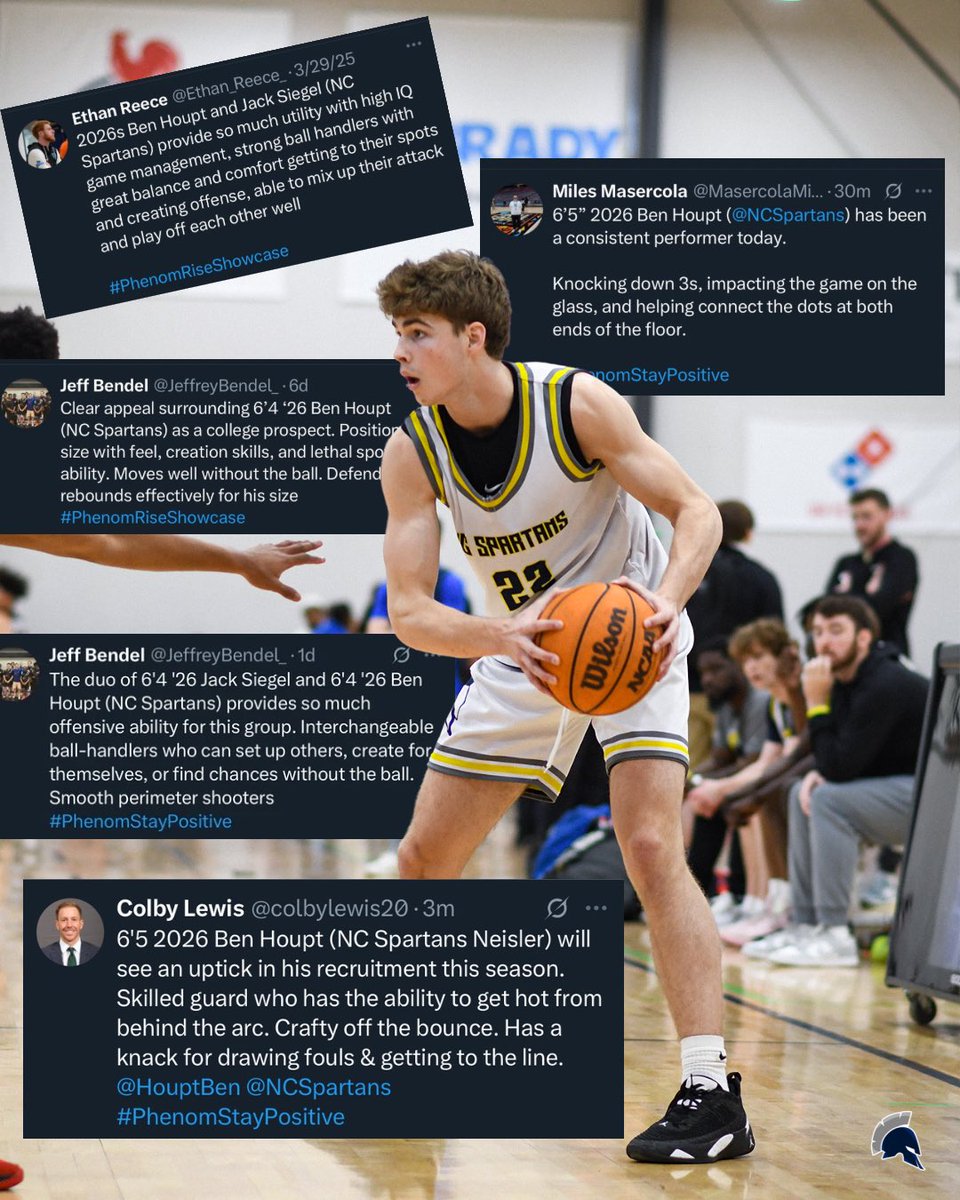 6’5 <a href="/HouptBen/">Ben Houpt</a> with a MONSTER weekend for 17U HGAL…

21.2 PPG
53% from 3 (16/30)
46% FG
4.8 RPG
3.4 APG
60 +/- 

Offer - Mt Olive (DII)
Interest - W Carolina, Presbyterian, UT Martin, Navy, E Illinois

📚4.0 GPA

Team went 5-0 on the weekend

#NCSpartansHGAL | #LikeASpartan