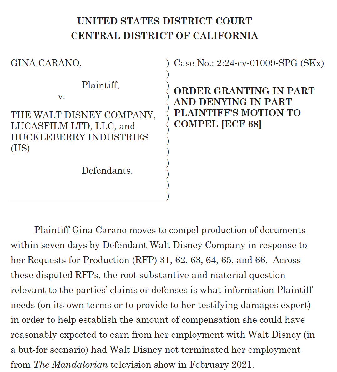 Gene Schaerr (@gschaerr) on Twitter photo Discovery motion granted in <a href="/ginacarano/">Gina Carano 🕯</a>'s case against Disney! The court is forcing Disney to turn over information about how stars like Pedro Pascal, Rosario Dawson, & others from The Mandalorian, other Disney+ Star Wars shows, and the forthcoming movie The Mandalorian & Grogu Discovery motion granted in <a href="/ginacarano/">Gina Carano 🕯</a>'s case against Disney! The court is forcing Disney to turn over information about how stars like Pedro Pascal, Rosario Dawson, & others from The Mandalorian, other Disney+ Star Wars shows, and the forthcoming movie The Mandalorian & Grogu