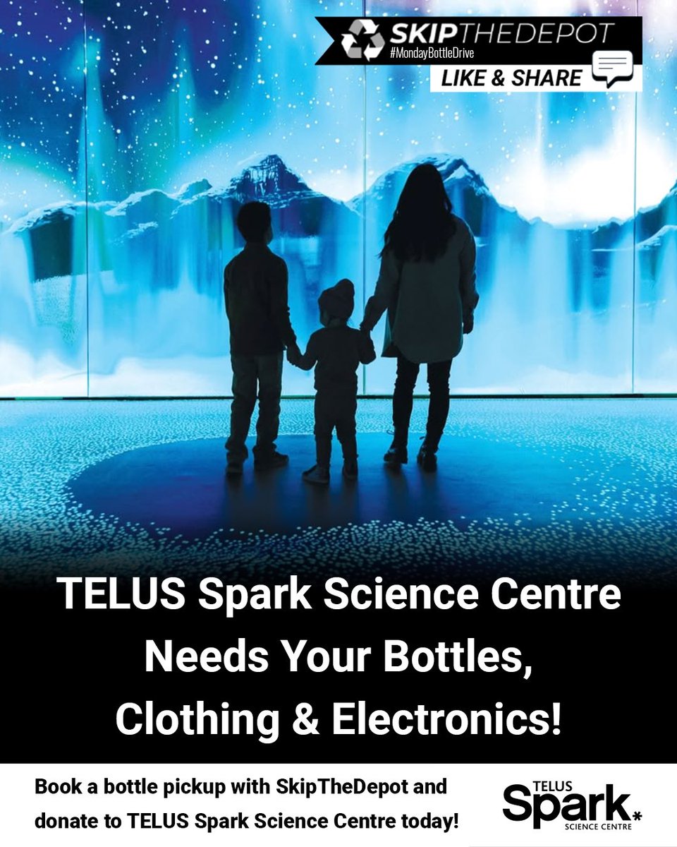 TELUS Spark is on a mission, and we need YOUR help! ♻️ Partnered with SkipTheDepot, we're turning bottles into a force for good. 

Donate to TELUS Spark here: app.skipthedepot.com/sparkscience 

#yyc #calgary #calgarybottledepot #bottledepot #telus_spark #telusspark #sparkscience