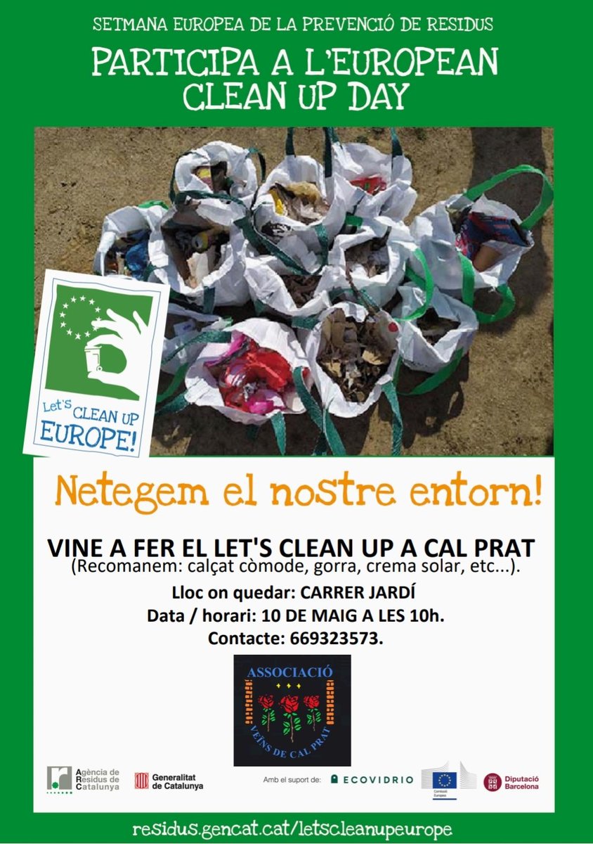 Associacioveins's tweet image. Vols participar amb nosaltres a la jornada de l'European Clean Up Day el 10 de maig a Cal Prat?
📍 Lloc de trobada: Carrer Jardí.
🕙 Hora: 10h.
📞 Telèfon de contacte: 669 32 35 73.
US ESPEREM!! ♻️
