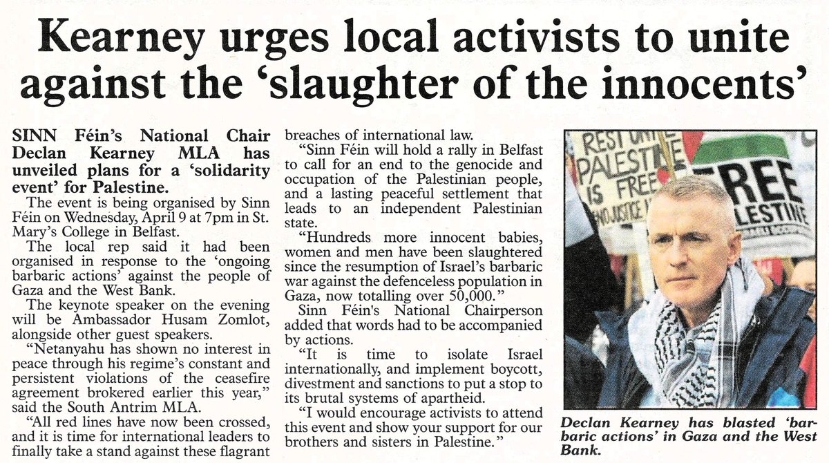 Declan Kearney (@declankearneysf) on Twitter photo ‘All red lines have now been crossed by Israel & it is time for international leaders to finally take a stand against these flagrant violations of international law.’ <a href="/AntrimGuardian/">Antrim Guardian</a> ‘All red lines have now been crossed by Israel & it is time for international leaders to finally take a stand against these flagrant violations of international law.’ <a href="/AntrimGuardian/">Antrim Guardian</a>