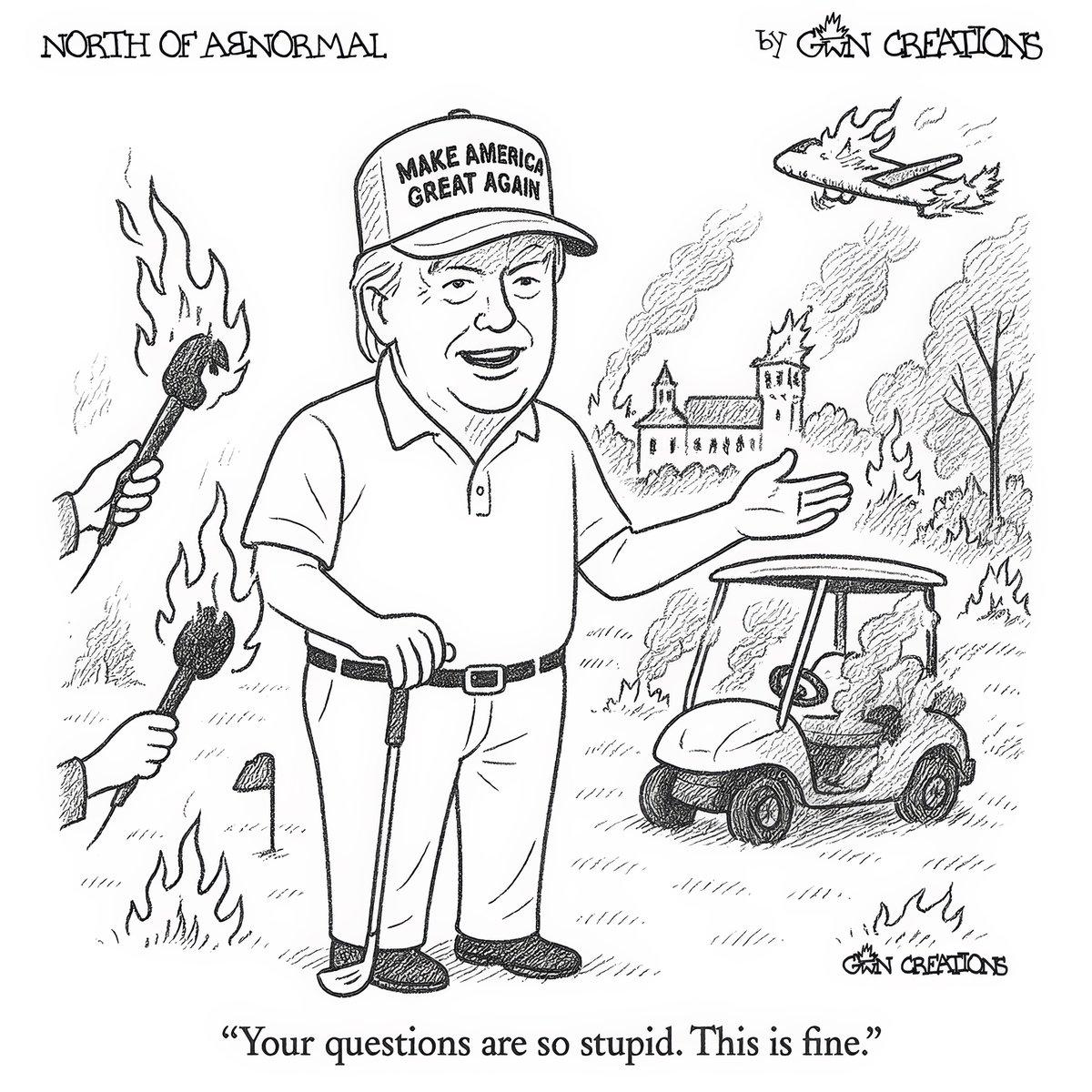 GWNCreations's tweet photo. Presenting today's chapter of Canadian-crafted comedy aimed at our favourite golf-obsessed grifter. https://t.co/Gk1M9pI4zO