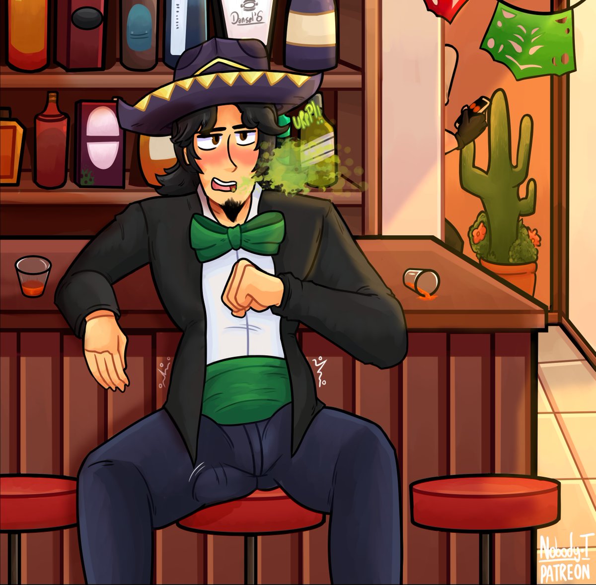 Stephan is feeling the effects of mixing alcohol and Mexican food at the bar.
COMM for <a href="/Steve467_/">Steve467</a>