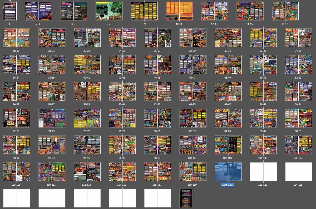 After 7mths work so far and nearly completed, the page index for the Coin-Op: The Arcade Guide: The Beat'em Up Collection. What a journey so far.

only 8 (16 pages) spreads to go, what will they be? and then the writing begins 🥳
#arcade #coinop #beatemup #annualbook