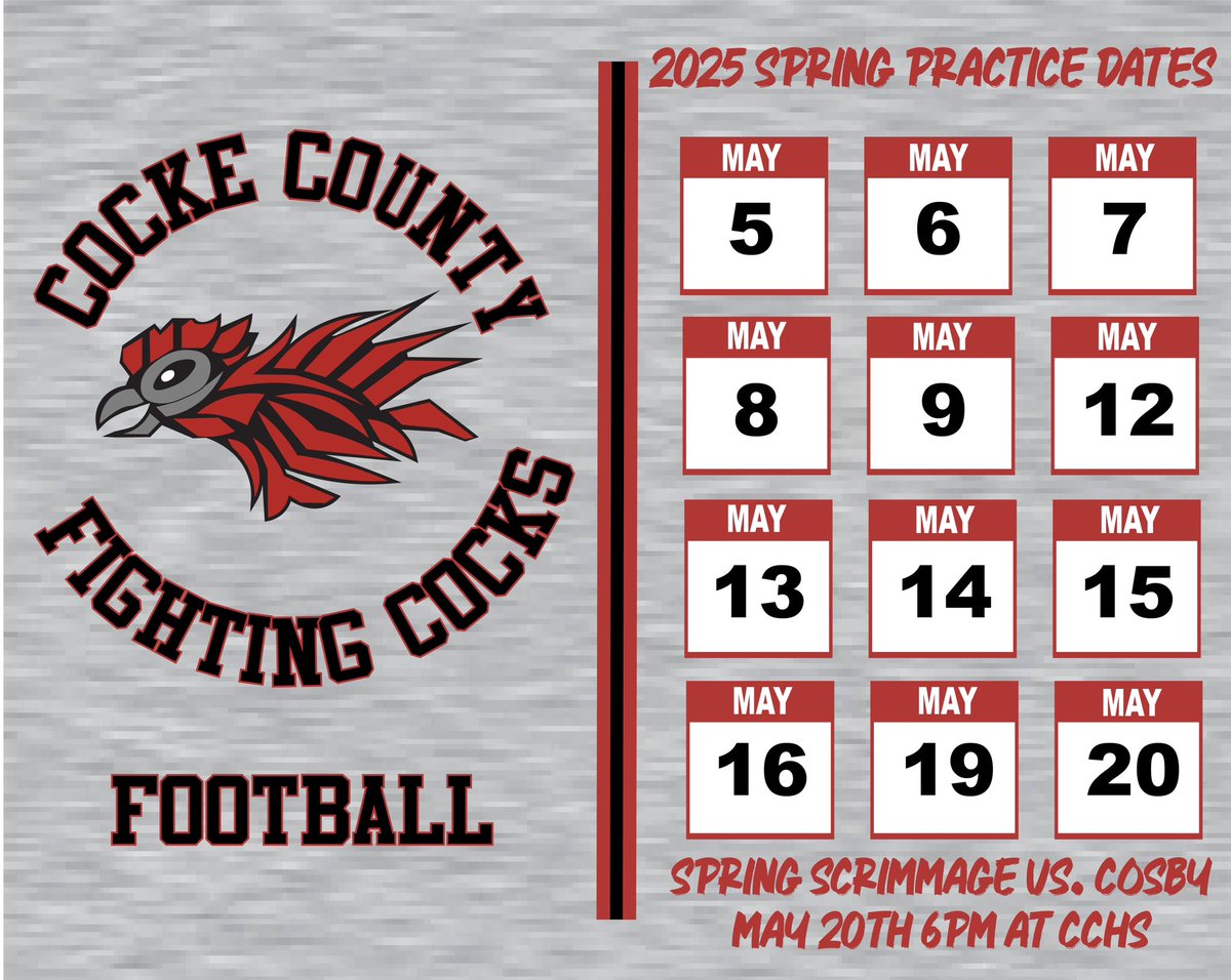 Spring practice is less than a month away!  Come by and see the Big Red in action!  Practices will run from 3:25-6:00.  #GBR #SpursUp #6SOH