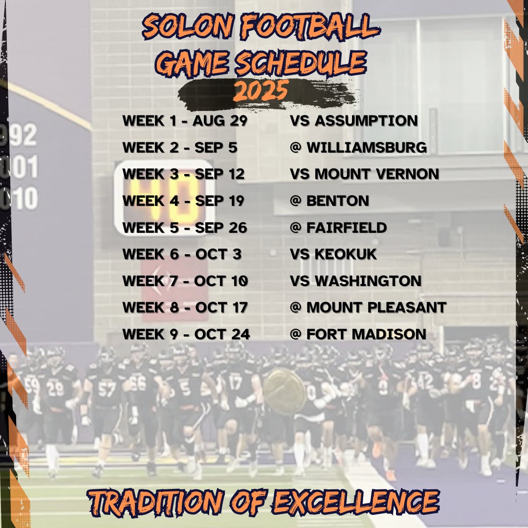 FootballSolon's tweet photo. 2025 Spartan Football Schedule https://t.co/isC3g8CrpL