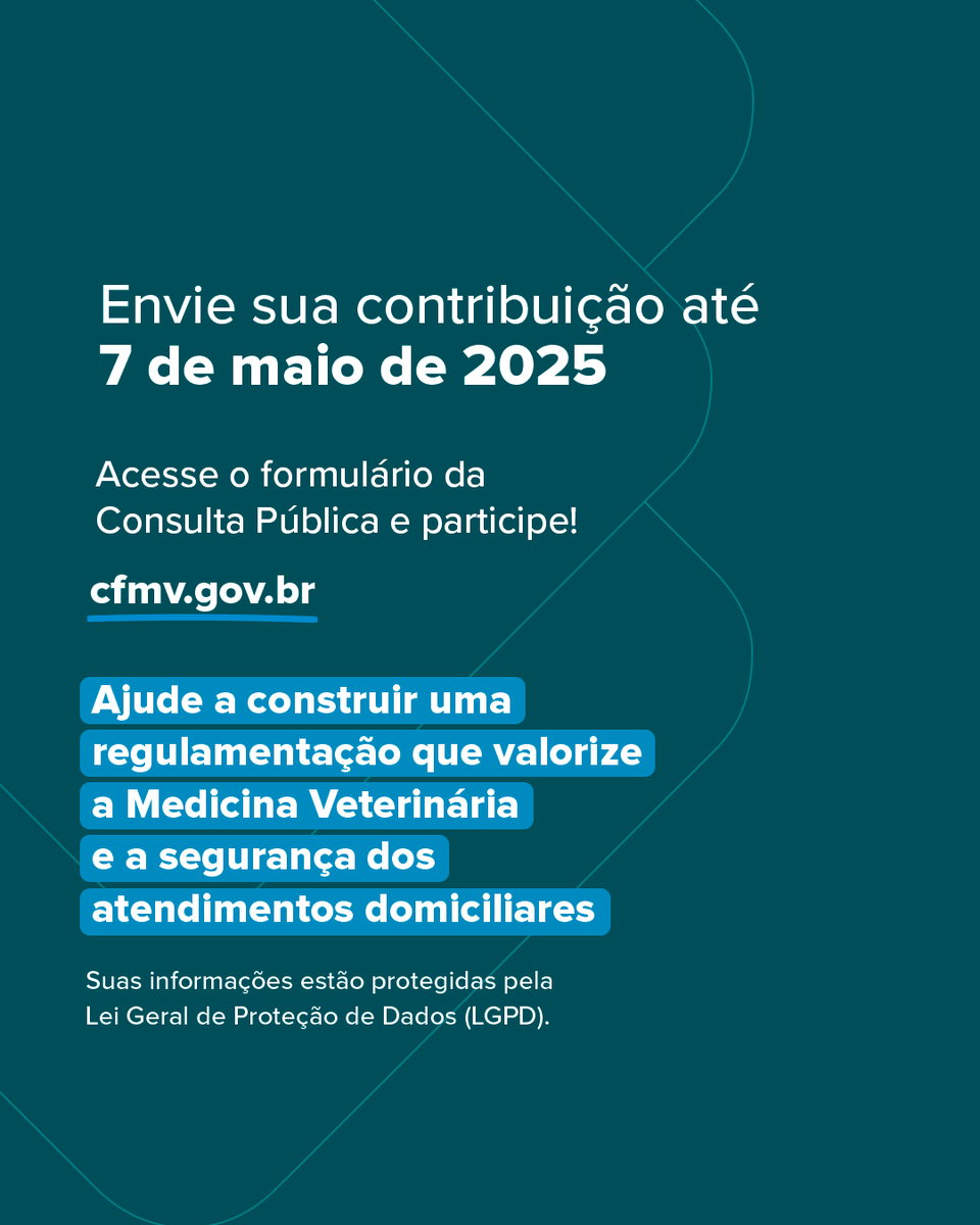 CFMV's tweet photo. Está aberta a Consulta Pública sobre regulamentação do atendimento veterinário domiciliar ⚠️

🗓️ Contribua até 07/05/2025 acessando: https://t.co/U2JRtgpK2Z https://t.co/0pdtBxcAH6