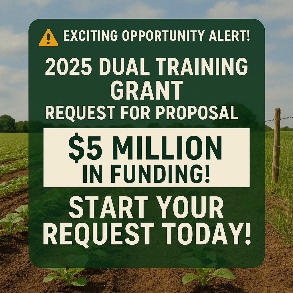 The 2025 Dual Training Grant RFP is OPEN — with $5M in available funding! 💸

Register: 4/9/25
Apply: 4/15/25 (4 PM)
Awards: 5/23/25
🛠️ Free workshops available!
👉 Learn more: ohe.state.mn.us/mPg.cfm?pageID…
#AgCentric #DualTraining #Grants #AgCareers #MinnesotaState