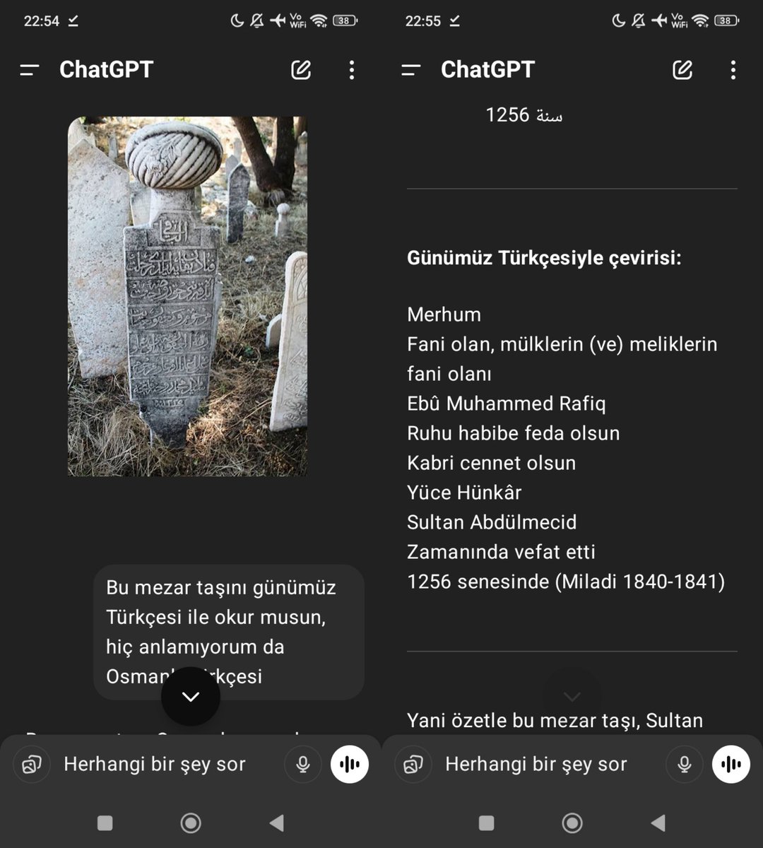 Chatgpt sayesinde Osmanlı Zamanı ölen dedelerinizin mezar taşlarını rahatça okuyabileceksiniz. "Bir gecede cahil olduk" diyemeyeceksiniz.