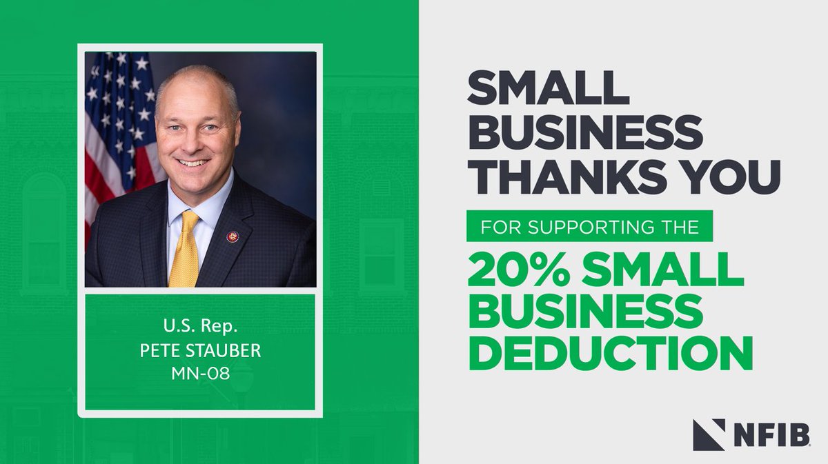 .<a href="/RepPeteStauber/">Pete Stauber</a> signed on to pass the Main Street Tax Certainty Act! Thank you for taking action to protect the 20% Small Business Deduction to stop a massive tax hike set to hit #smallbusinesses this year. 

Urge your legislator to take action: nfib.com/stopsmallbizta…